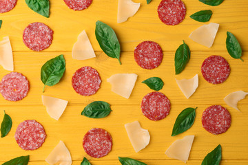 Pizza ingredients  on wooden background