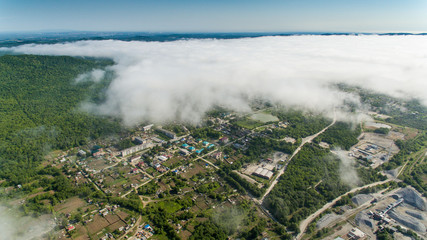Stone quarry. Aerial view over the building materials processing factory. View from above.