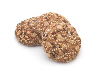 Dietary oatmeal cookies on a white background