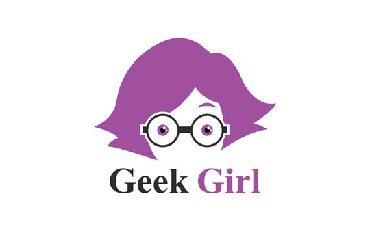 Geeky Girl Logo Symbol Design Template Flat Style Vector	