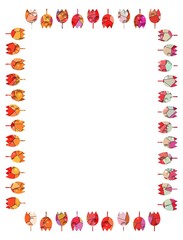 Flowery creative frame in colorful tulip shapes on white background