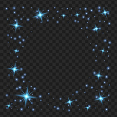 round blue glow light effect stars bursts with sparkles isolated on black background. For illustration template art design, Christmas celebrate.