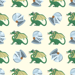 Fantasy knight dragon flying seamless pattern mythology monster background vector illustration.