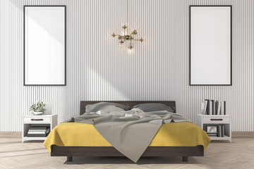 3d rendering minimal yellow bed with mock up frame in bedroom