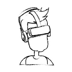 sketch man wearing vr goggles image vector illustration