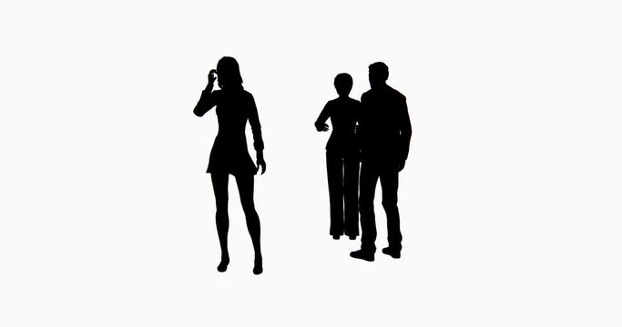 4k Business people silhouette talking or Using mobile Phones.