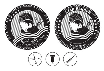 Set of vintage barber shop logo, symbol and design element vector illustration