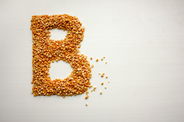 Letter b. English alphabet from cereals