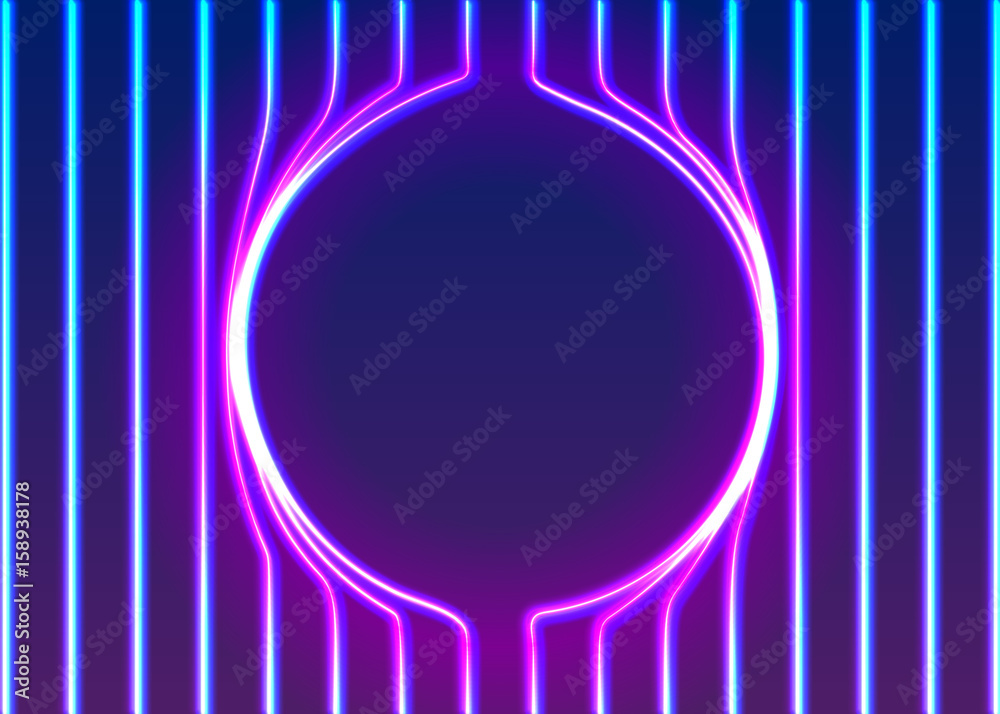 Poster neon lines background with glowing 80s new retro vapor wave style