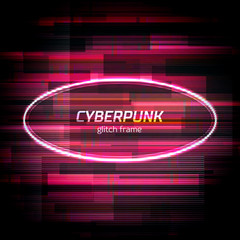 Glitch cyberpunk frame with technology error and neon shape