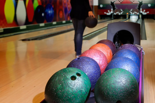 bowling balls closeup