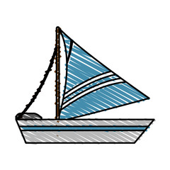 blue sailboat doodle over white background vector illustration design 