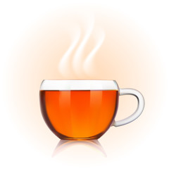 Glass cup of black tea on cream background