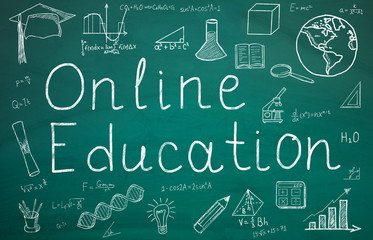 Online Education Text On Green Chalkboard