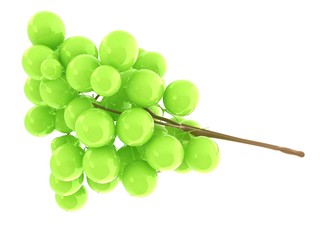 Healthy fruits Green wine grapes isolated white background. Bunch of grapes ready to eat. 3d illustration