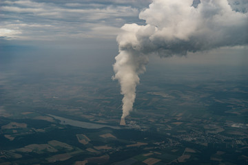 Fototapeta premium Smoke from the chimney factory, air pollution, aerial view