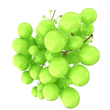 Healthy fruits Green wine grapes isolated white background. Bunch of grapes ready to eat. 3d illustration