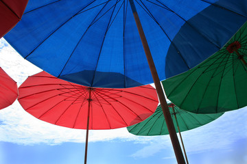 Group of Colorful beach umbrellas. 