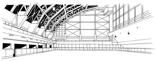 漫画風ペン画イラスト　スケート場