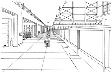 漫画風ペン画イラスト　スケート場