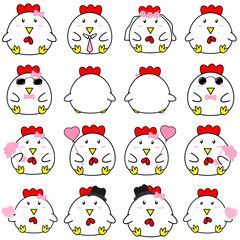 Lovely cute couple cartoon cock collection set with variety charactor isolate vector icon