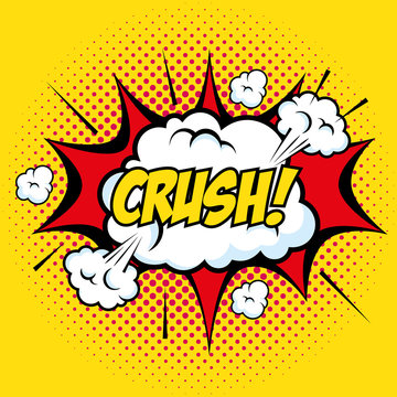 Comic like crush art pop with clouds sign over yellow background vector illustration