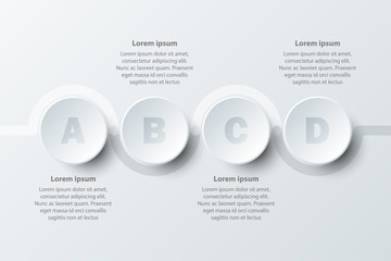 Four topics simple white paper 3D circle on timeline for website presentation cover poster vector design info graphic illustration concept