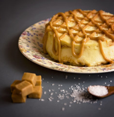 Single Layered Salted Caramel Drizzled Cheesecake