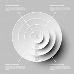 Simple white 3d paper circle in four layer topic for website presentation cover poster vector design info graphic illustration concept