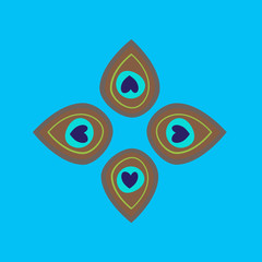 Peacock feathers in a circle on blue background
