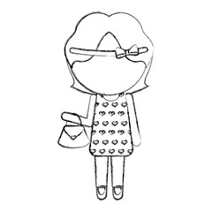 sketch draw faceless cute little girl vector illustration graphic design