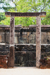 Sri Lanka, Polonnaruva. Ruins of an ancient temple. The stone entrance