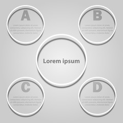 Five simple white 3D ring circles for website presentation cover poster vector design info graphic illustration concept
