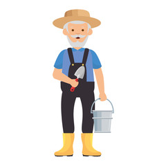 cartoon gardener old man  icon over white background vector illustration