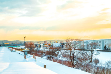 winter sunset sapporo hokkaido japan snow 札幌　北海道　冬　夕焼け　雪