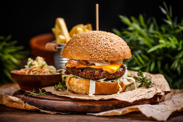 Delicious cheeseburger whit cabbage