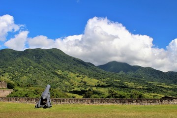 A canon facing the ocean at Brimstone Hill Fortress