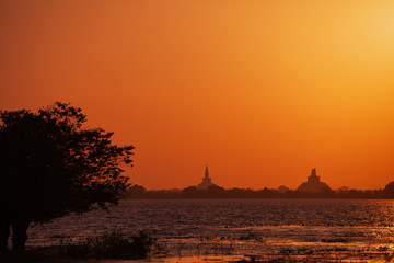 Sunset view of the stupa. Sri Lanka