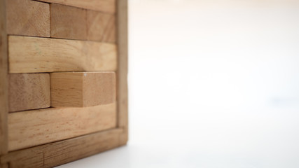 wood block close up white background
