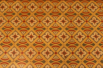 Colonial house architecture Vintage floor tiles with orange, green, red as a decorative design pattern