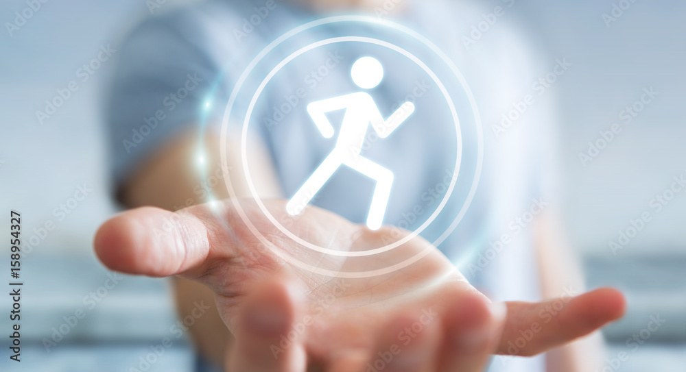 Wall mural young man using running application to check his performances 3d rendering