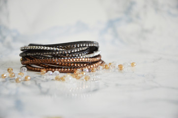 Elegant jewelry on a marble background