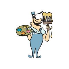 painter holding canvas cartoon character illustration