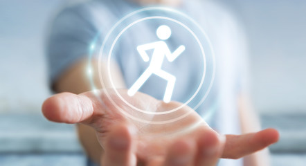 Young man using running application to check his performances 3D rendering