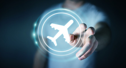 Businessman booking his flight with modern digital application 3D rendering