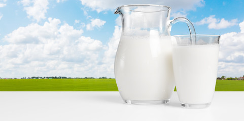 Milk on a table with a natural background