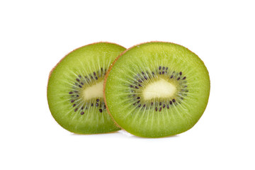 sliced ripe green kiwi on white background