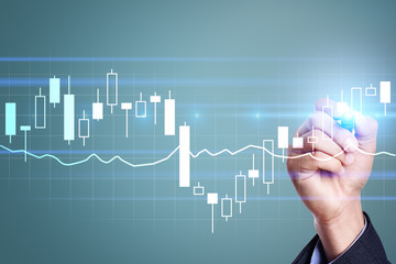 Diagrams and graphs on virtual screen. Business strategy, data analysis technology and financial growth concept.