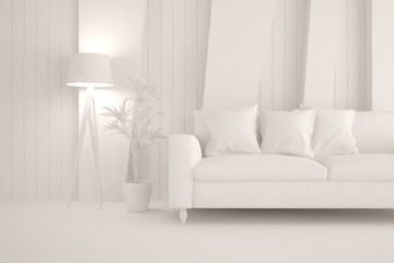 White room with sofa. Scandinavian interior design. 3D illustration