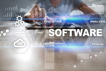 Software development. Data Digital Programs System Technology Concept - obrazy, fototapety, plakaty